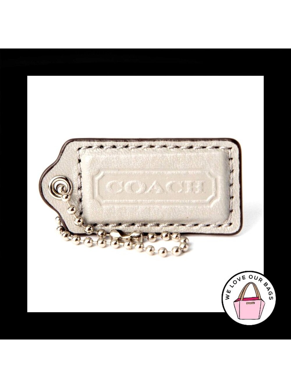 2" Medium COACH GRAY LEATHER Nickel Key Fob Bag Charm Keychain Hang Tag
